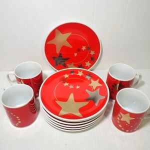 Dayton Hudson Christmas Star  Dessert Plates 1990 Set of 4 Cups 7 Plates